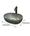 Vintage Ceramic Vessel Sink for Bathroom Vanity, Retro Chinese-Style Above Counter Vanity Sink (Small), 18.5in x 12.9in.