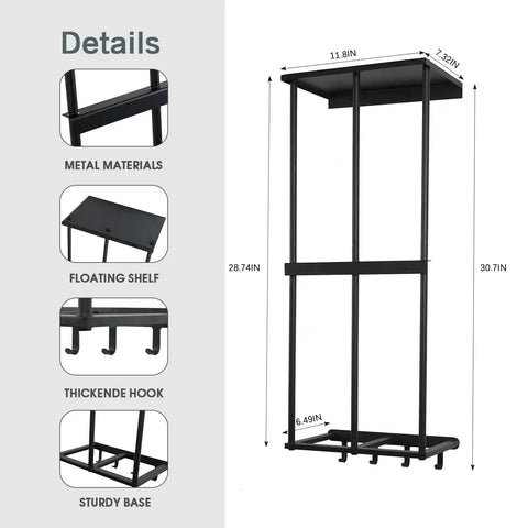 Heavy Duty Garage Wall Mount Storage Rack For Outdoor Gear And Camping Essentials, Metal Floating Shelf With Four Hooks