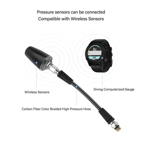 Carbon Fiber Woven Diving Hose With Dope High Pressure Precision connected to digital wireless sensors and diving gauge.
