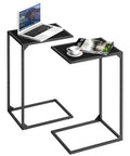 Set Of 2 C Shaped End Tables That Slide Under The Sofa For Easy Laptop Work Or Snack And Drink Tray And TV Tray Space Saving Black Living Room And Bedroom Couch Side Tables with laptop and magazines