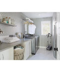 Laundry room with 6 Inch Recessed LED Disc Ceiling And Wall Light Surface Mount Warm White 3000K, modern appliances visible.