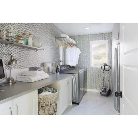 Laundry room with 6 Inch Recessed LED Disc Ceiling And Wall Light Surface Mount Warm White 3000K, modern appliances visible.