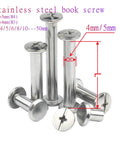Premium 304 Stainless Steel Screw Binding Rivets Book Kit 4mm 5mm flat head screws displayed with measurements.