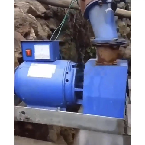 Side view of Rugged 2000W Hydro Generator Turbine for Outdoor Rivers 220V Horizontal Hydroelectric Generator with voltage indicators