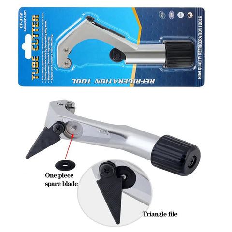 Package and close-up of High Precision Bicycle Pipe Cutter for MTB Fork Tubes and Road Bike Steerer Handlebar and Seatpost