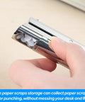 Heavy Duty Handheld Single Hole Punch with paper scraps storage for clean desk after use