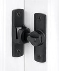 Front view of 90 And 180 Degree Flip Barn Door Lock For Privacy And Security, Adjustable Latch Hardware installed on a white door.