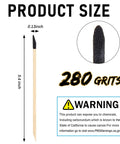 Diagram showing size and details of a 50 Pack 280 Grit Sanding Sticks For Plastic Models And Wood Hobby Fine Detailing Twigs With Wooden Handles 5.4 X 0.2 Inch Great For Smoothing Edges Removing Rust Glue Residue And Precise Buffing.