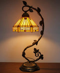 Tiffany Style Stained Glass Table Lamp With Yellow Hexagon Shade, 8 Inch Lampshade, Bronze Resin Base, UL Listed Reading Light