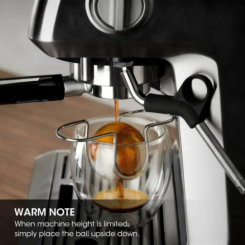 AIEVE XL Espresso Cooling Ball 2-Pack, stainless steel chilling balls shown in glass cup under espresso stream