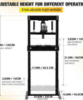 Tough As Nails 12 Ton Hydraulic Shop Press With Adjustable Work Table And Press Plates For Serious Garage Repairs Bearing Removal And Custom Metalworking Projects Black, showing adjustable height specifications.