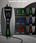 Level 1 2 Portable Ev Charger With Native Nacs Port Nema 5 15 Plug adjustable 6 to 16 amps displaying LED status lights.