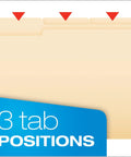 Bulk Manila File Folders 250 Pack With 3 Tabs For Easy Labeling Letter Size 8.5 By 11 showing folder tab positions