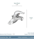 Low Arc One Handle Chrome Bathroom Faucet With Aerated Flow And No Fuss Single Lever Control in 3/8" connection size