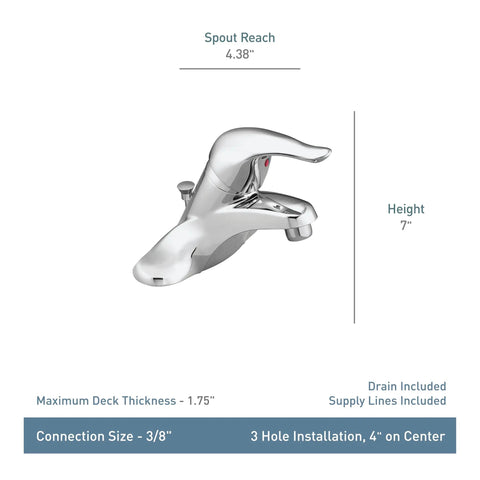 Low Arc One Handle Chrome Bathroom Faucet With Aerated Flow And No Fuss Single Lever Control in 3/8" connection size