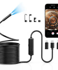 Endoscope Cam With Light 1920P Borescope Eight LED Lights 33 Ft Semi-Rigid Snake Inspection Camera IP67 Waterproof with phone display.