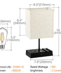 Dimensions and features of USB Table Lamp With Wireless Charging And USB C Port, 3 Way Dimmable Bedside Lamp With USB Port And AC Outlet