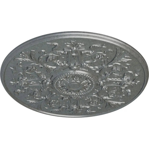 Versailles Ceiling Medallion 33 Inch Diameter, 1.75 Inch Projection, hand painted platinum finish with deep relief detailing
