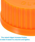 Close-up of orange GL45 Screw Caps Set For Glass Media Bottles, 45mm, 10 Pack, Polypropylene Cover Seal Thread Caps With Orange Cap