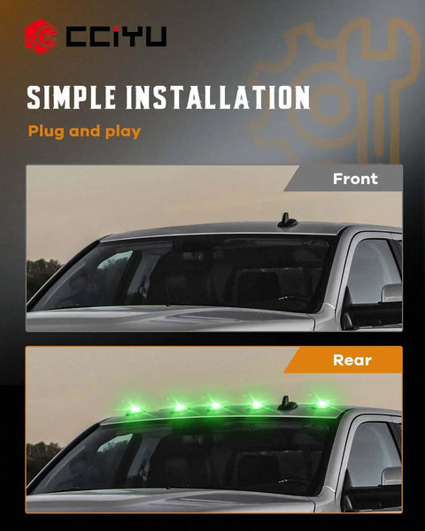 Chevy Silverado 1500 Cab Roof Marker Light Kit With Clear Cover And Wire Pack Plug And Play T10 5050 SMD Green install