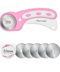 45mm Rotary Cutter With Five Extra SKS7 Stainless Steel Blades, Ergonomic Pink Handle, Safety Lock, perfect for fabric crafting