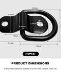 Hella Secure Heavy Duty D Ring Tie Down Anchors 10 Pack Quarter Inch 2400 Lbs Swivel Surface Mount Lashing hardware with dimensions.