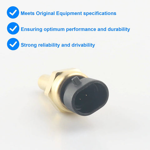 Coolant temperature sensor with brass threaded body and black plastic connector, front view