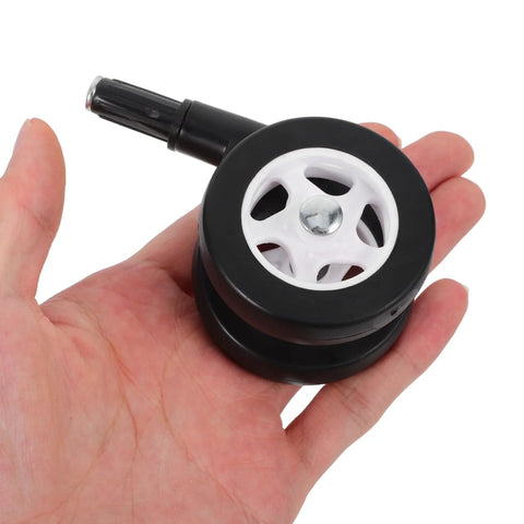 Hand holding 4 Pcs Baby Walker Wheel Replacement Casters With 0.3 Inch Mounting Hole, black and white swivel wheel