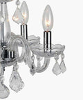 Close-up of Four Light Crystal Chandelier in Chrome Finish with Cranberry Red Crystals, 16 Inch Diameter and 12 Inch Height