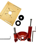 Dead Nuts Secure Router Table Lift System For 2.51 To 2.56 Inch Motors includes aluminum plate, mounting ring, and washers.