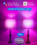 Smart WiFi LED Light Bulbs RGB CW Multicolor Dimmable A19 E26 No Hub Needed Works With Alexa Google Home Siri IFTTT Voice Control And Remote Group Control Pack Of 2 showing pink lighting with Google Assistant