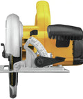 Super Light 15 Amp Corded 7-1/4 Inch Circular Saw With Sweet 53 Degree Bevel Stops and Deep 2 9/16 Inch Cut side view showing bevel adjustment.