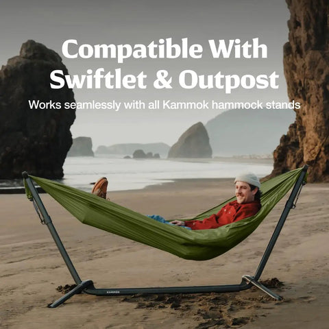 Wallaby Ultralight Hammock With Straps For Everyday Chill In Backyard Or Campground Portable Outdoor Hammock Fern Green on beach