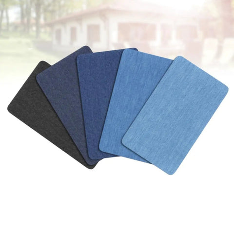 Badass Adhesive Jean Repair Patches 5 Piece Set Featuring Rad Designs displayed in assorted colors for quick denim repairs.