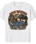 Vintage Mechanical Blueprint Tees Distressed Auto Diagram Gift Gearhead Shirts For Garage Makers And Car Enthusiasts Worn Precision Parts Art featuring a skeleton drafting on a blueprint.