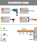 Installation steps for Super Sturdy Stainless Steel Shelf Brackets with tools and materials required for wall mounting.