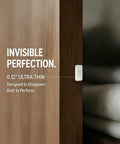 Close-up of ultra-thin magnetic catch on wood, part of 20 Pack Magnetic Cabinet Catches For Doors And Drawers Heavy Duty Neodymium.