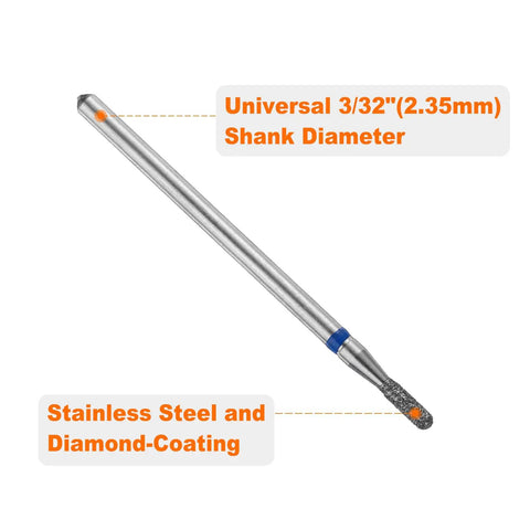8 Pack Diamond Grinding Bits Set 120-140 Grit Cylindrical Ball Head 1.8mm Shank 2.35mm 5mm Head for Polishing, Stainless Steel
