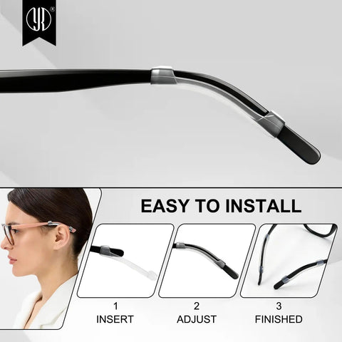 Soft Silicone Eyeglasses Temple Tips Sleeve Retainer No Slip Grips For Glasses Eyewear installation process diagram