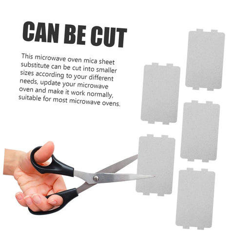 Scissors cutting 10 Pack Mica Sheet Insulation For Microwave Ovens, Heat Resistant Replacement Plates, Reusable Accessory shown