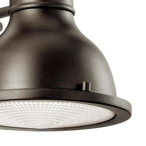 Close-up of 8 Inch 1 Light Exterior Wall Light With Clear Fresnel Lens In Olde Bronze Finish Vintage Industrial Outdoor Lantern shade.