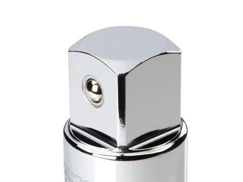 Close-up of metal piece from four piece drive adapter and reducer set for quarter inch three eighths inch and half inch drives.