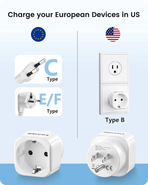2 Pack Europe To US Plug Adapter Travel Converter For Europe To USA Outlets EU To US Adapter For Laptops Smartphones Hair Dryers Shavers