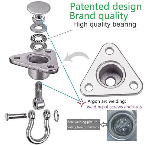 Stainless Steel Hanger With Smooth Swing Bearings Beefy Heavy Duty 180 Degree And 360 Degree Swivel Hooks 1500 Lb Capacity close-up