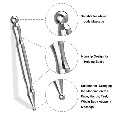 Pro Grade Stainless Steel Deep Tissue Massage Tool For Facial Reflexology And Trigger Point Therapy with diagram details
