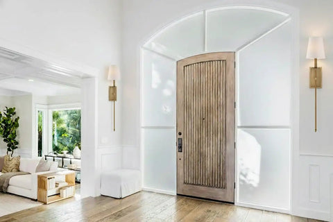 Entryway with Boho Vintage Soft White Fabric Wall Sconce With One Light, Dimmable 60W, Warm Brass Finish, 34-Inch Tall, E12 Base