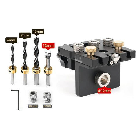 Killer Precision Woodworking Doweling Jig With Self Centering Drill Guide And Auto Aligning Kit For Furniture Assembly Plus Cabinet Making Including 6mm 8mm 10mm Bits For Sweet T Joint L Joint Builds with drill bits and adjustable fixture.