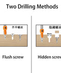 Diagram showing flush and hidden screw methods using 5 Piece Countersink Drill Bit Set With Hex Shank Tapered Pilot Hole Bits