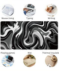 XL Gaming Mouse Pad With Stitched Edges, Black And White Desk Mat, Extra Large 31.5 By 15.8 Inches, Ink Liquid Wave Design