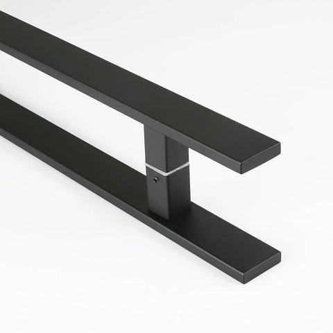 12 Inch Solid Stainless Steel Push Pull Door Handle For Barn Doors Glass Doors Matte Black Finish With Heavy Duty Commercial Grade 304 Stainless Standoffs Built Tough For High Traffic Areas. matte black handle close-up